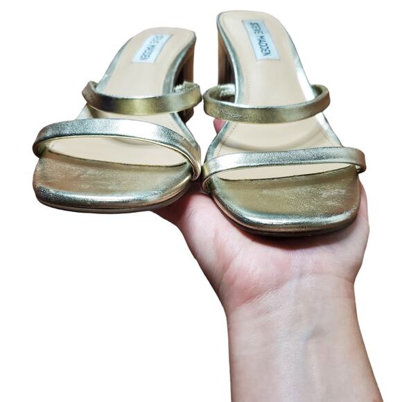 Steve Madden Issy Square Toe Strappy Block Heels Gold Women's Size 7.5 - Picture 9 of 15